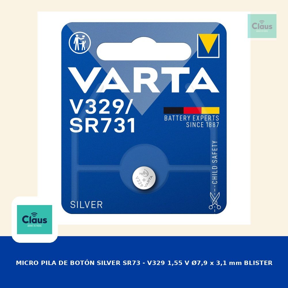 MICRO PILA DE BOTÓN SILVER SR73 - V329 1,55 V Ø7,9 x 3,1 mm BLISTER