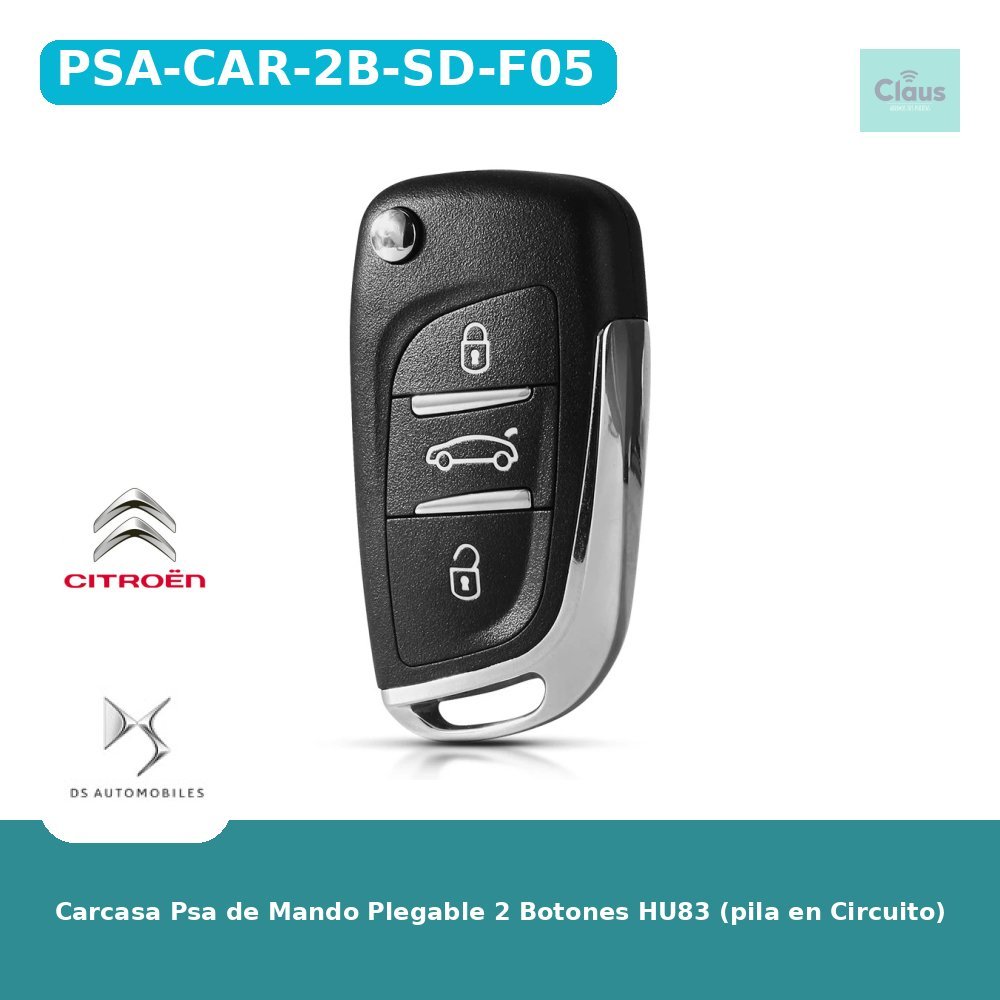 Carcasa Psa de Mando Plegable 2 Botones HU83 (pila en Circuito)