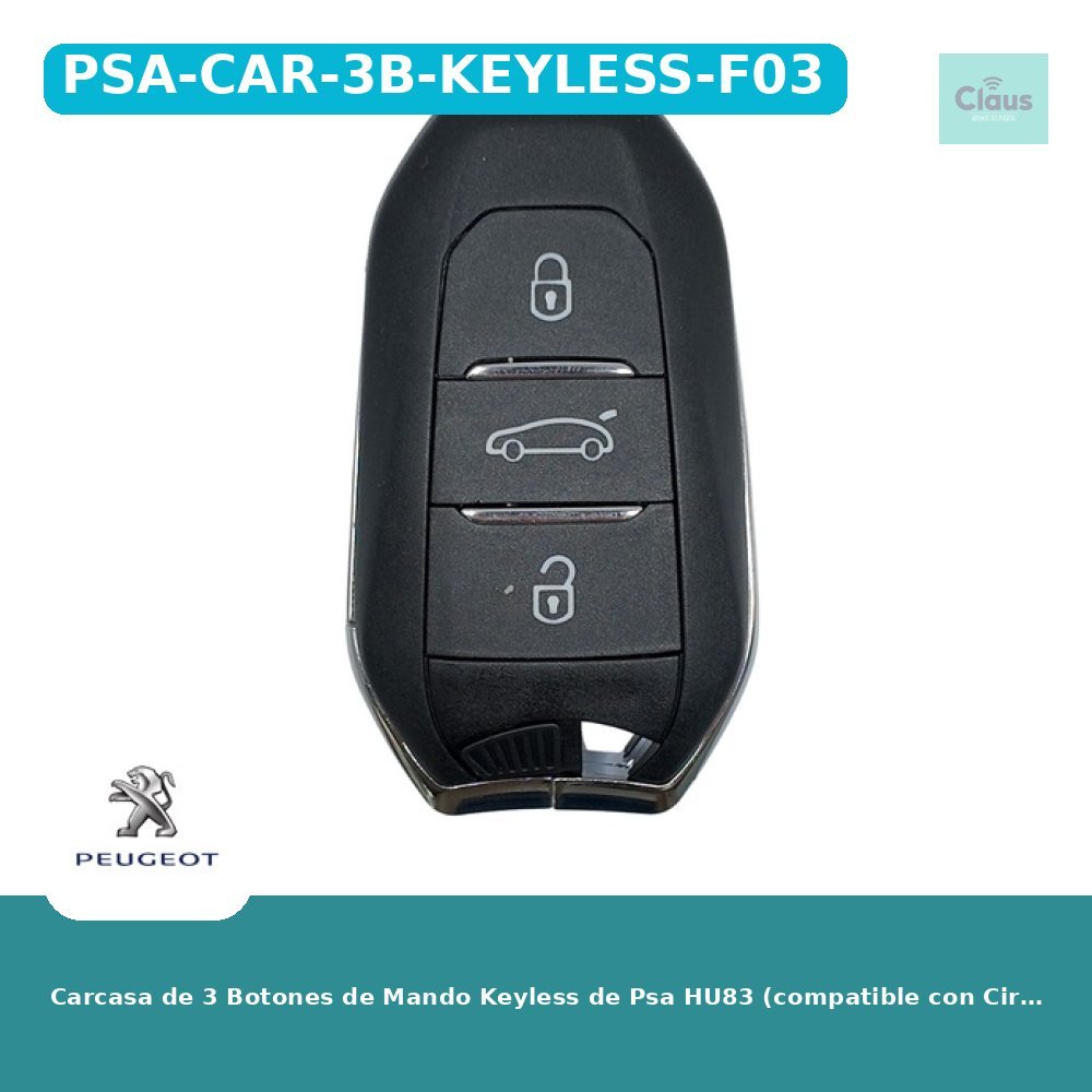 Carcasa de 3 Botones de Mando Keyless de Psa HU83 (compatible con Circuito Electronico Xhorse)