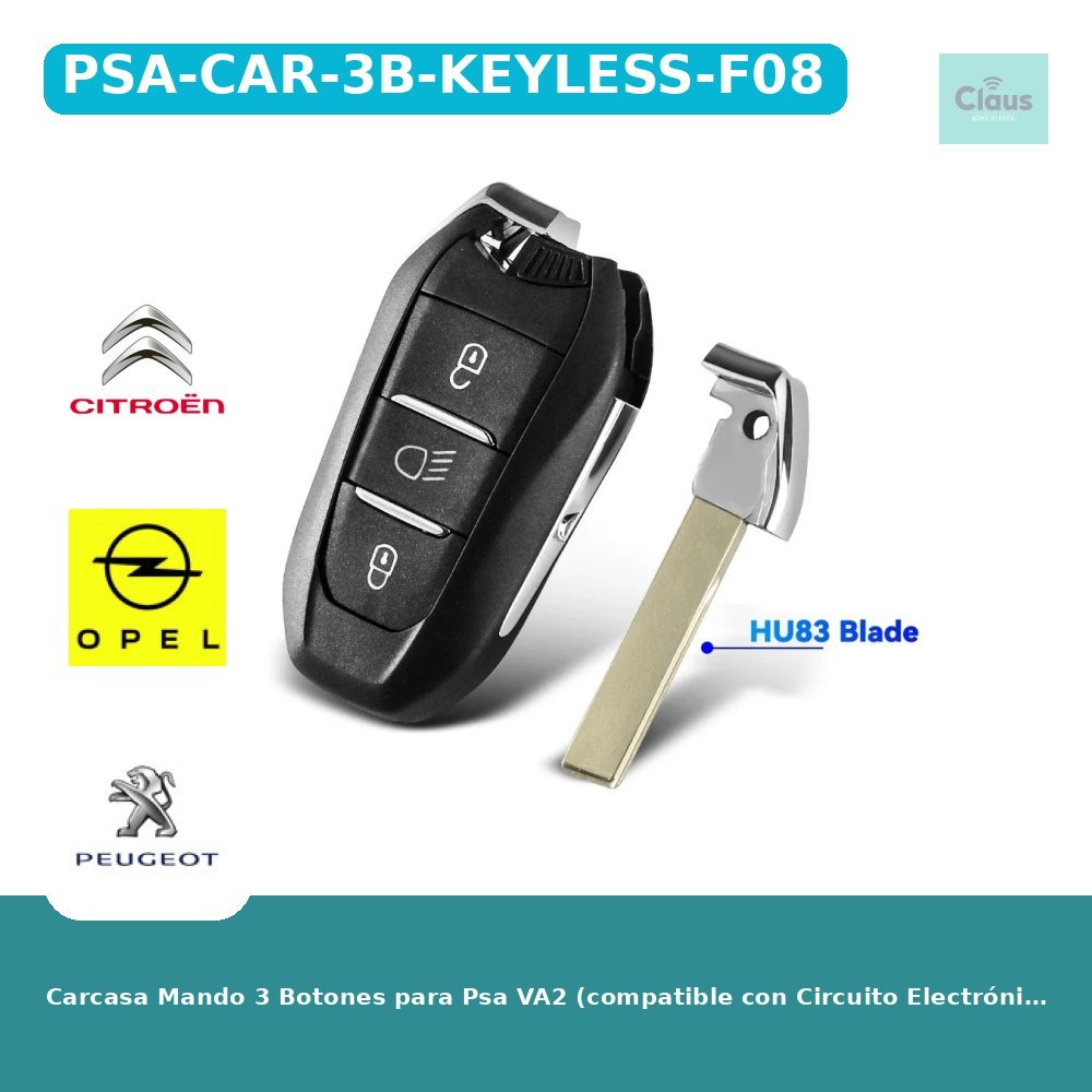 Carcasa Mando 3 Botones para Psa VA2 (compatible con Circuito Electrónico Xhorse)