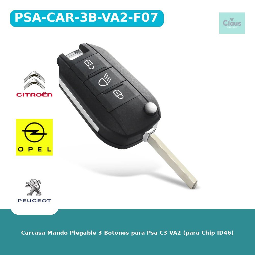 Carcasa Mando Plegable 3 Botones para Psa C3 VA2 (para Chip ID46)