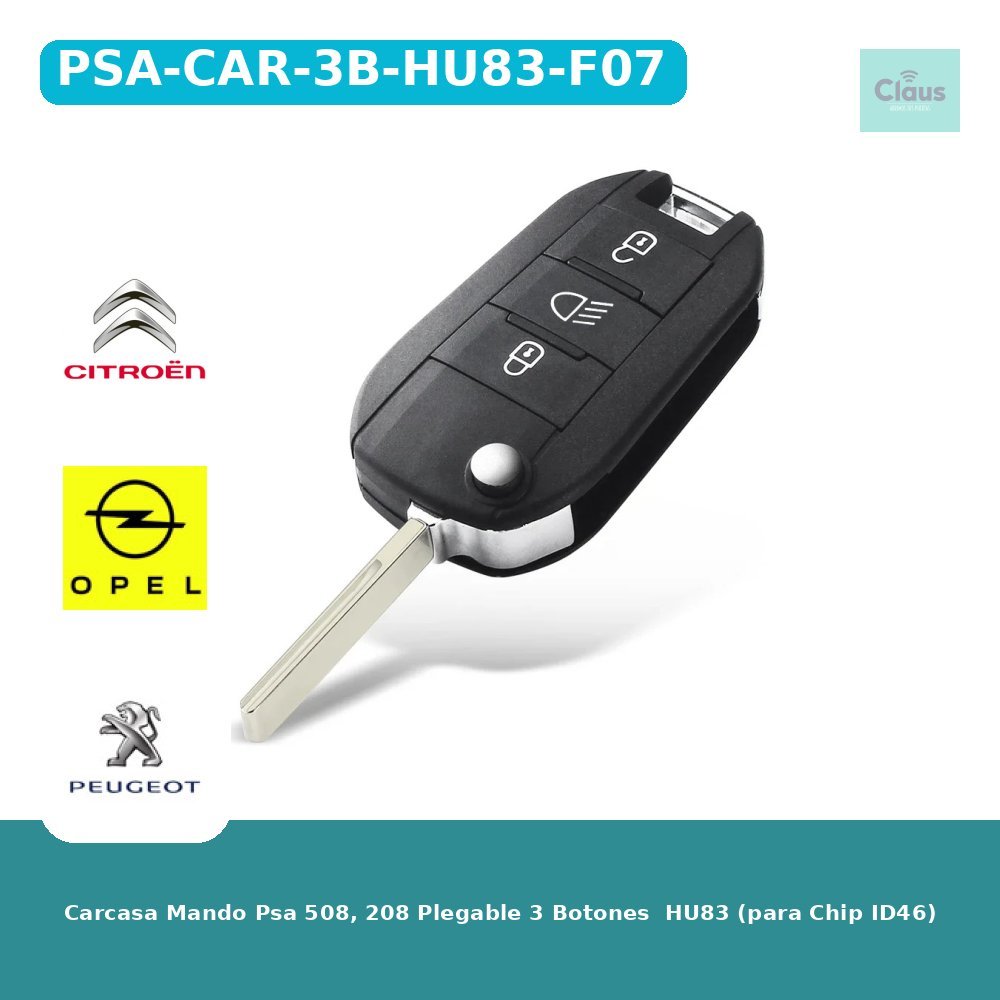 Carcasa Mando Psa 508, 208 Plegable 3 Botones  HU83 (para Chip ID46)