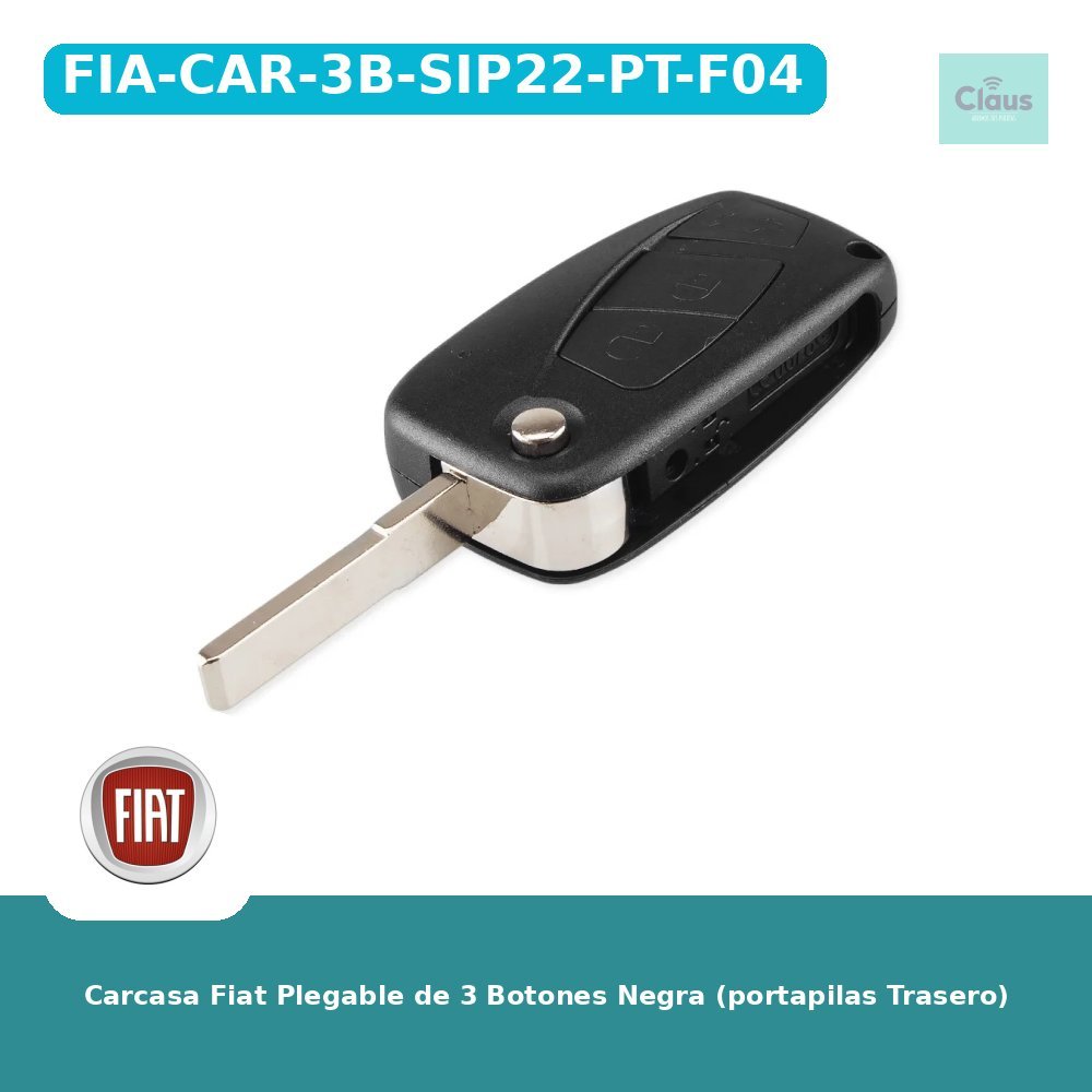 Carcasa Fiat Plegable de 3 Botones Negra (portapilas Trasero)