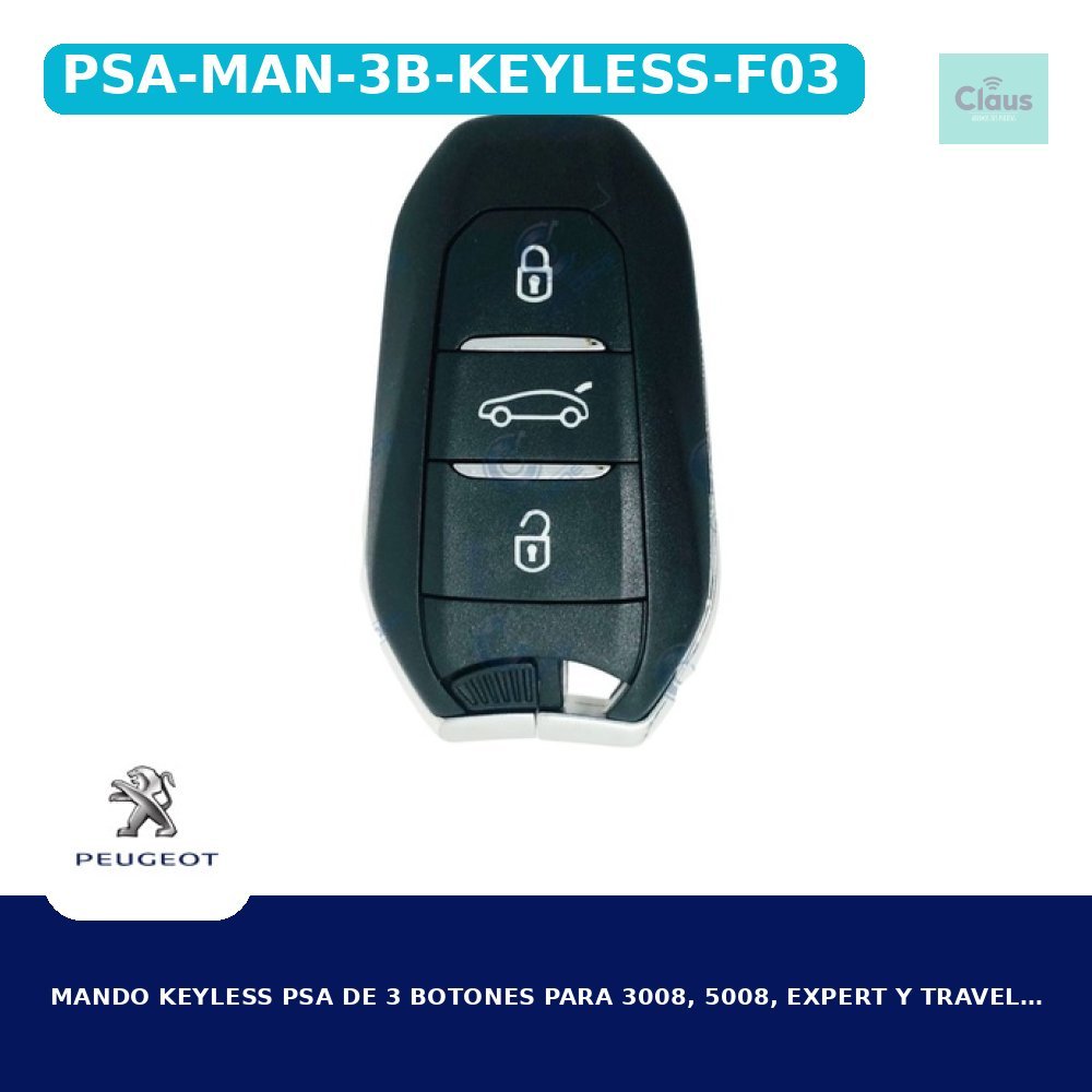 Mando Keyless PSA de 3 Botones para 3008, 5008, Expert y Traveller (9830474780, 98097814ZD) Hitag 128 Bits AES PCF7953M IM2A ID4A 433 MHZ FSK HU83