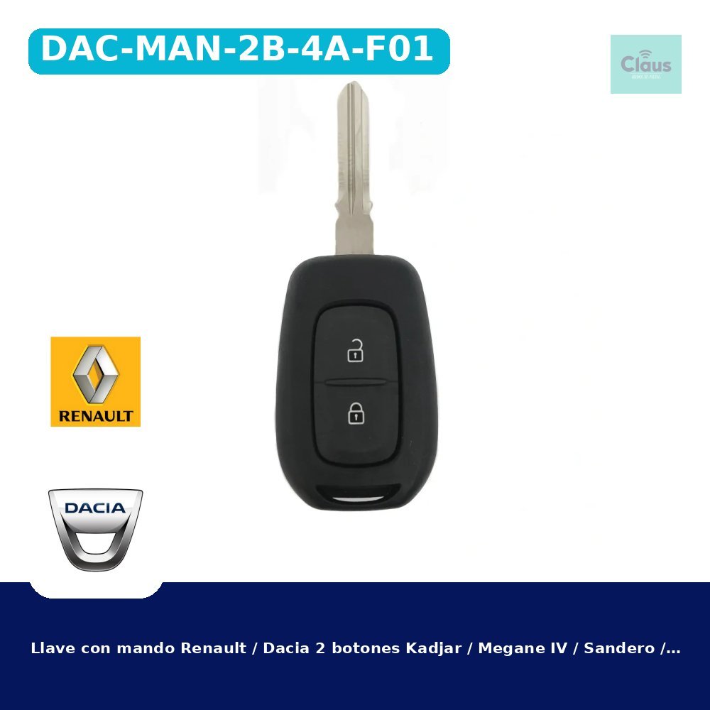 Llave con mando Renault / Dacia 2 botones Kadjar / Megane IV / Sandero / Duster HU179T