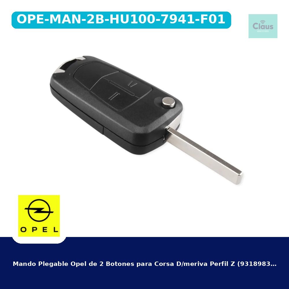 Mando Plegable Opel de 2 Botones para Corsa D/meriva Perfil Z (93189835, 93189840) PCF7941 ID46 433 Mhz Ask After Market