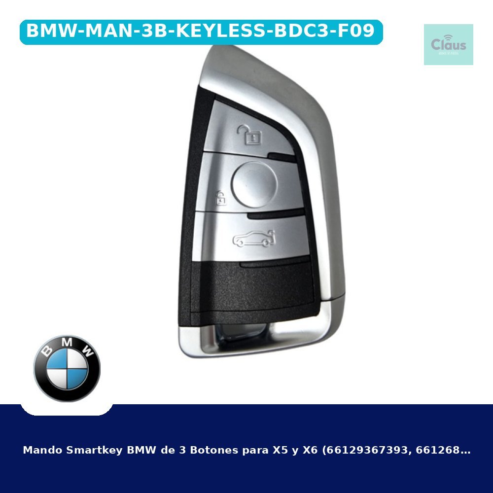 Mando Smartkey BMW de 3 Botones para X5 y X6 (66129367393, 66126805990) Hitag Pro ID49 434 Mhz Fsk