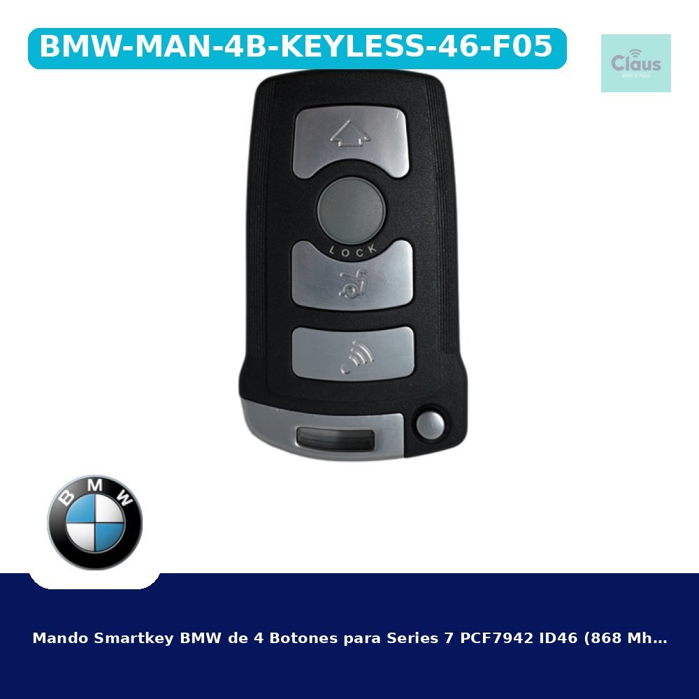 Mando Smartkey BMW de 4 Botones para Series 7 PCF7942 ID46 (868 Mhz Fsk) 66126959062