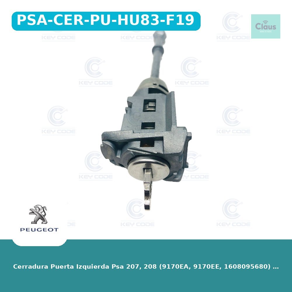 Cerradura Puerta Izquierda Psa 207, 208 (9170EA, 9170EE, 1608095680) con Espadin HU83 - Original -