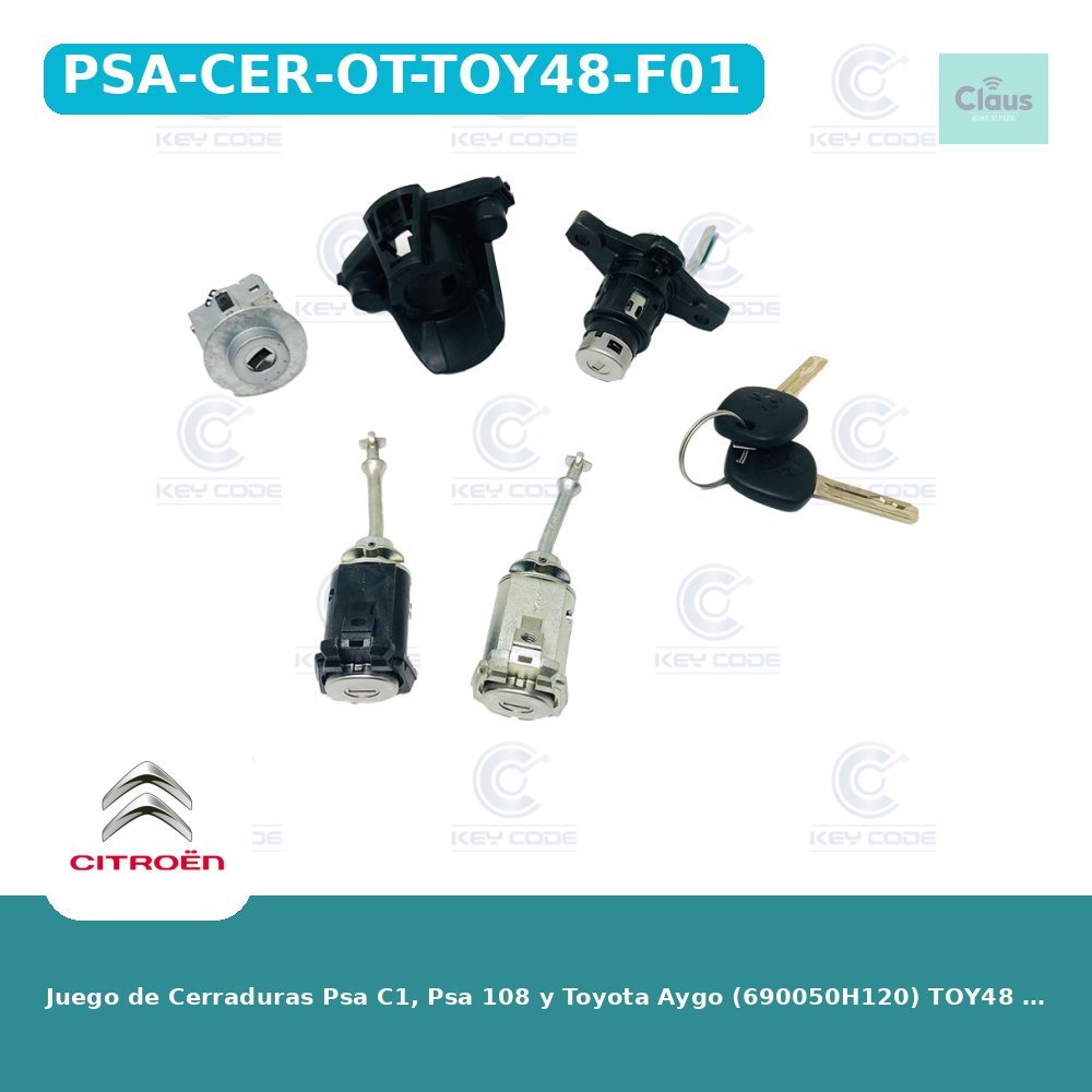 Juego de Cerraduras Psa C1, Psa 108 y Toyota Aygo (690050H120) TOY48 (logo Psa) - Original -