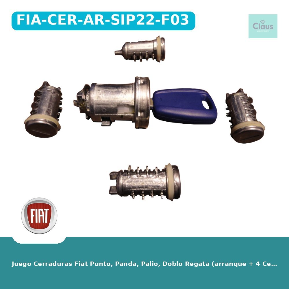 Juego Cerraduras Fiat Punto, Panda, Palio, Doblo Regata (arranque + 4 Cerraduras) - Original -