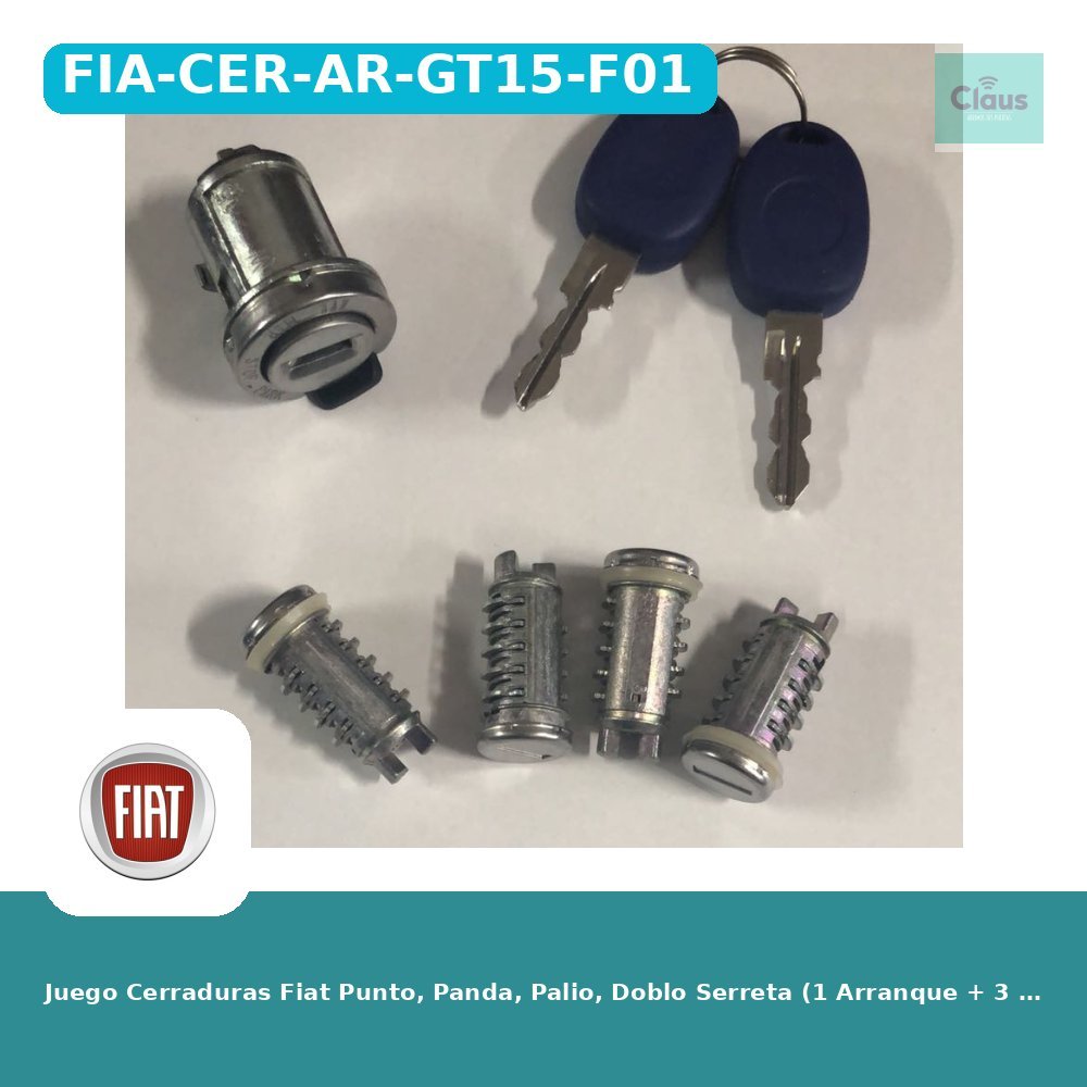 Juego Cerraduras Fiat Punto, Panda, Palio, Doblo Serreta (1 Arranque + 3 Cerraduras) - Original -