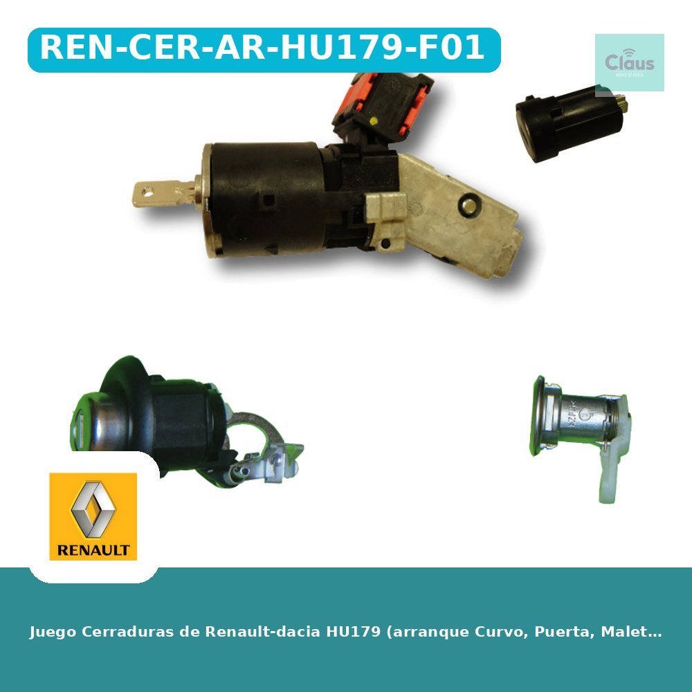 Juego Cerraduras de Renault-dacia HU179 (arranque Curvo, Puerta, Maletero y Guantera) 806016453R - Original -