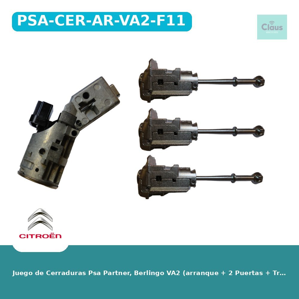 Juego de Cerraduras Psa Partner, Berlingo VA2 (arranque + 2 Puertas + Trasera) Valeo 256967 - Original -