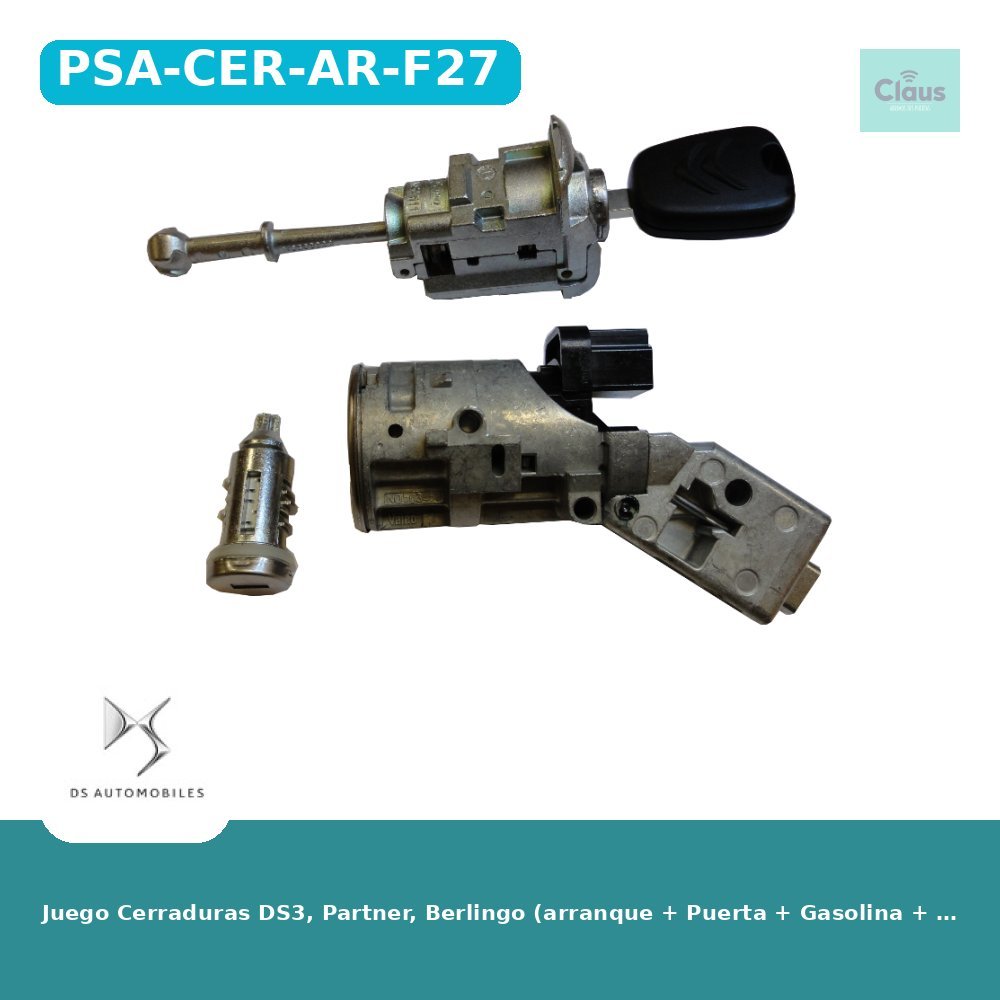 Juego Cerraduras DS3, Partner, Berlingo (arranque + Puerta + Gasolina + Llave) - Original -