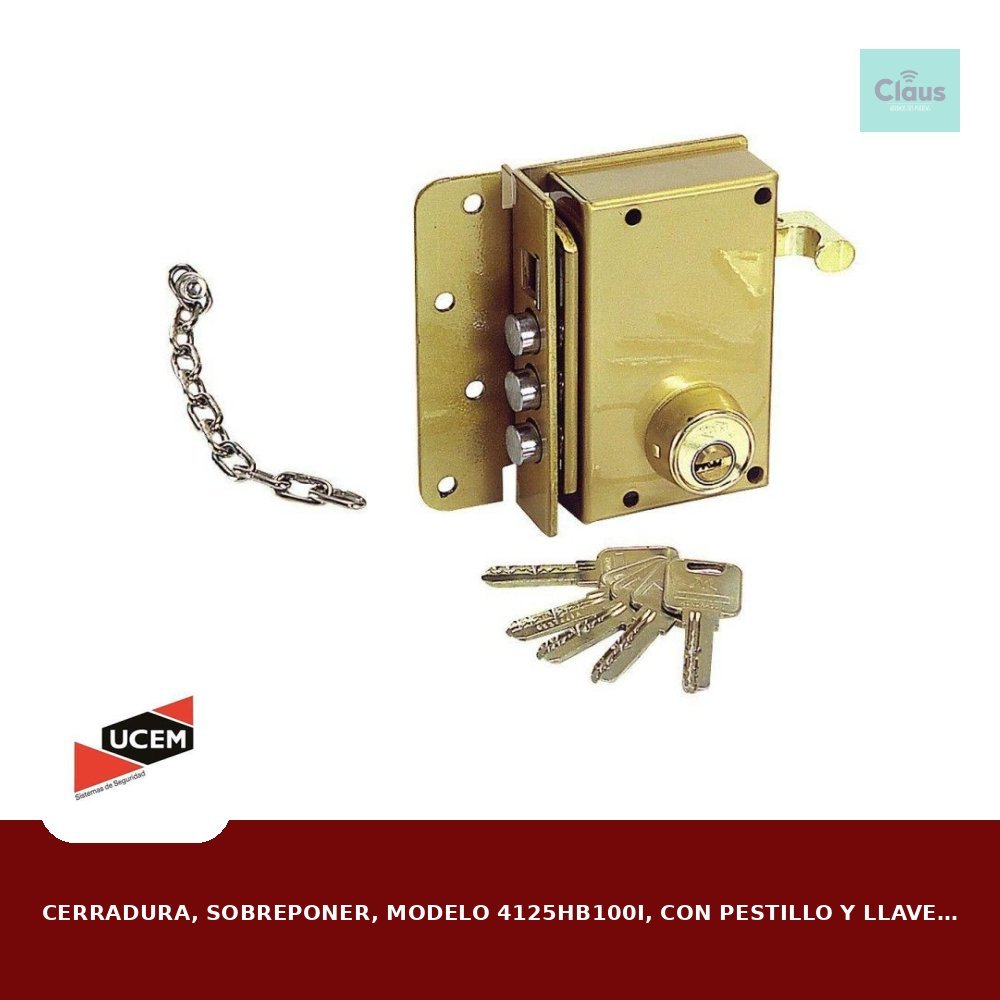 Cerradura, Sobreponer, Modelo 4125HB100I, con Pestillo y Llave de 1 Punto, Mano Izquierda - modelo F05