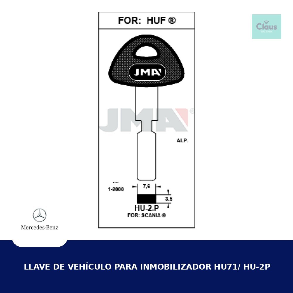 Llave de Vehículo para Inmobilizador HU71/ HU-2P