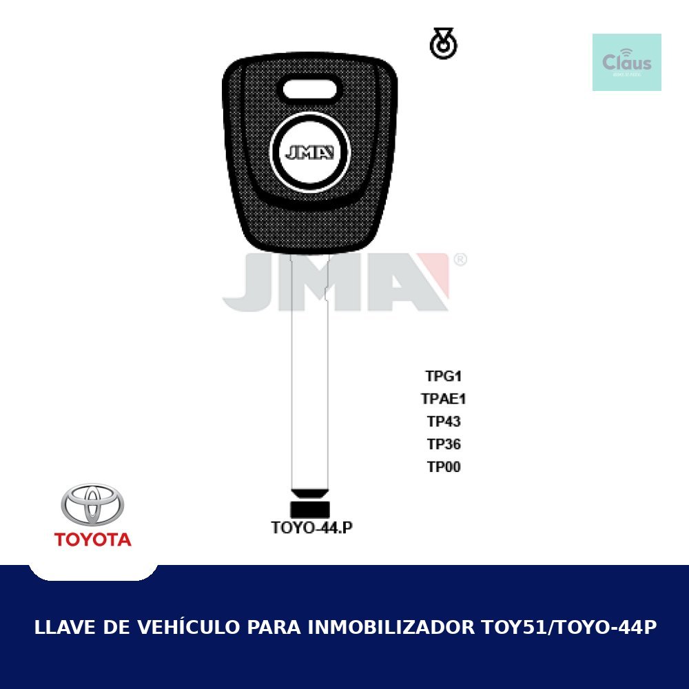 Llave de Vehículo para Inmobilizador TOY51/TOYO-44P