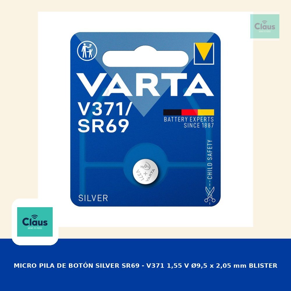 MICRO PILA DE BOTÓN SILVER SR69 - V371 - V370,  1,55 V Ø9,5 x 2,05 mm BLISTER