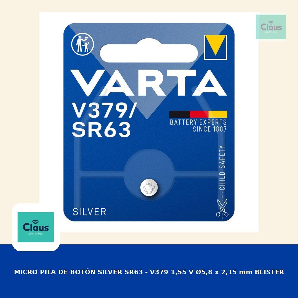 MICRO PILA DE BOTÓN SILVER SR63 - V379 1,55 V Ø5,8 x 2,15 mm BLISTER