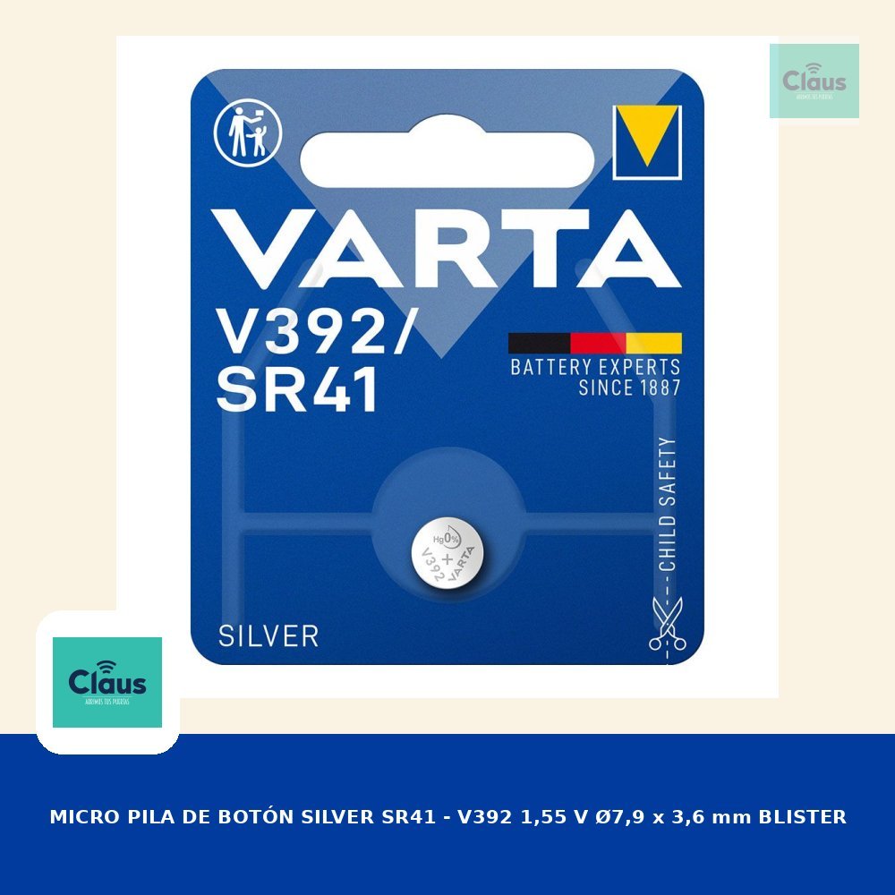 MICRO PILA DE BOTÓN SILVER SR41 - V392 1,55 V Ø7,9 x 3,6 mm BLISTER