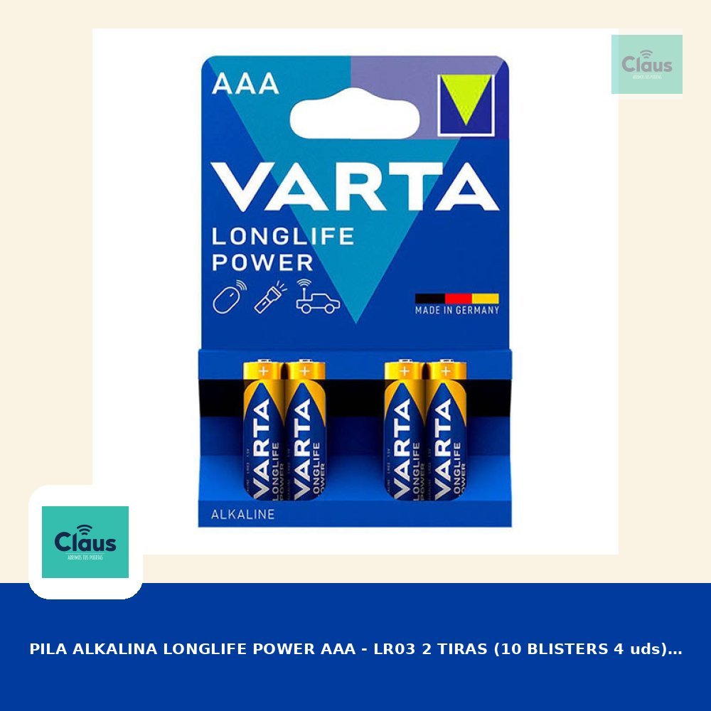 PILA ALKALINA LONGLIFE POWER AA - LR03 2 TIRAS (10 BLISTERS 4 uds) Ø10,5x44,5mm  PRECIO POR BLISTER