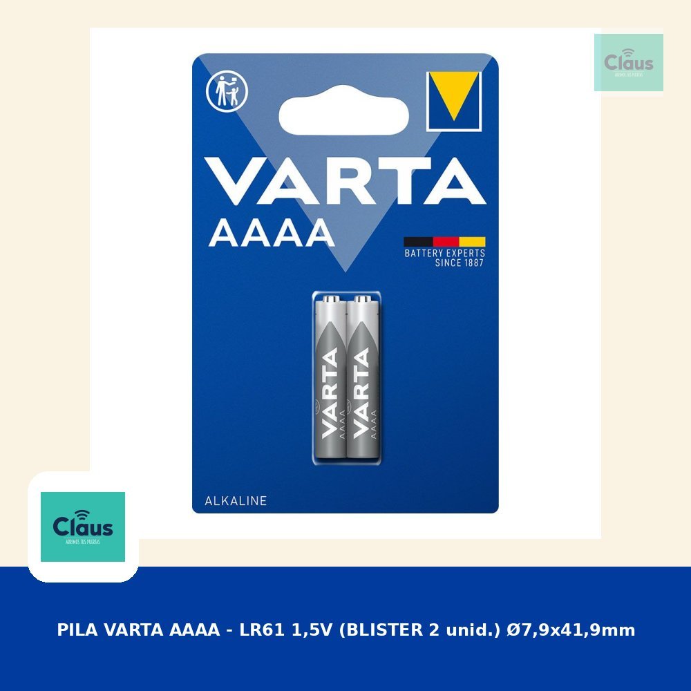 PILA VARTA AAAA - LR61 1,5V (BLISTER 2 unid.) Ø7,9x41,9mm