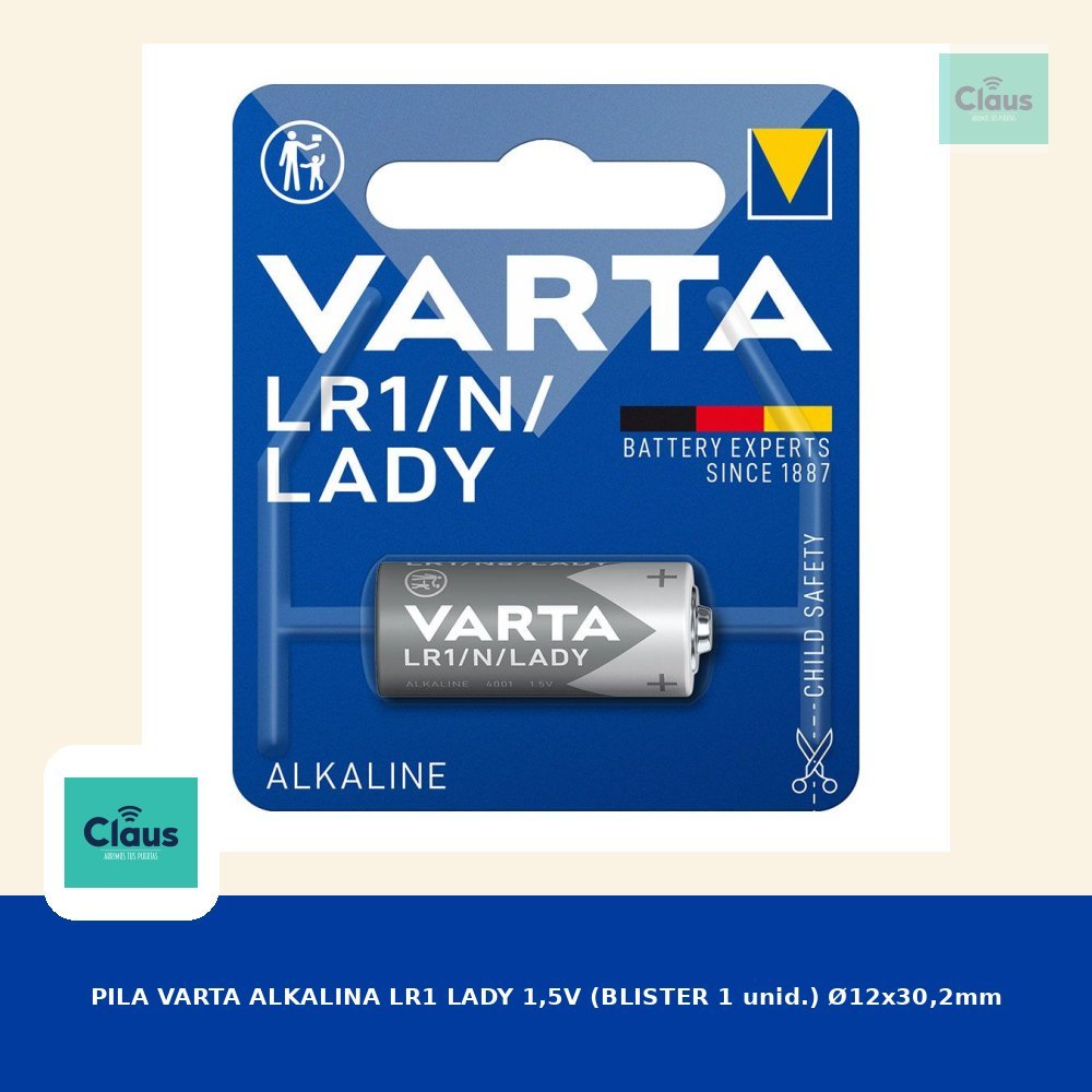 PILA VARTA ALKALINA LR1 LADY 1,5V (BLISTER 1 unid.) Ø12x30,2mm