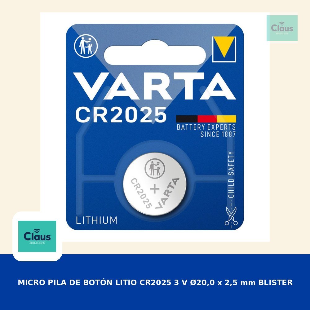 MICRO PILA DE BOTÓN LITIO CR2025 3 V Ø20,0 x 2,5 mm BLISTER