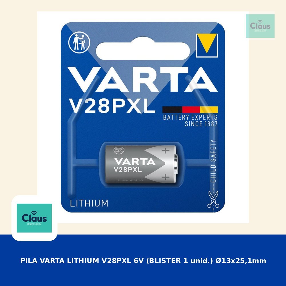 PILA VARTA LITHIUM V28PXL 6V (BLISTER 1 unid.) Ø13x25,1mm
