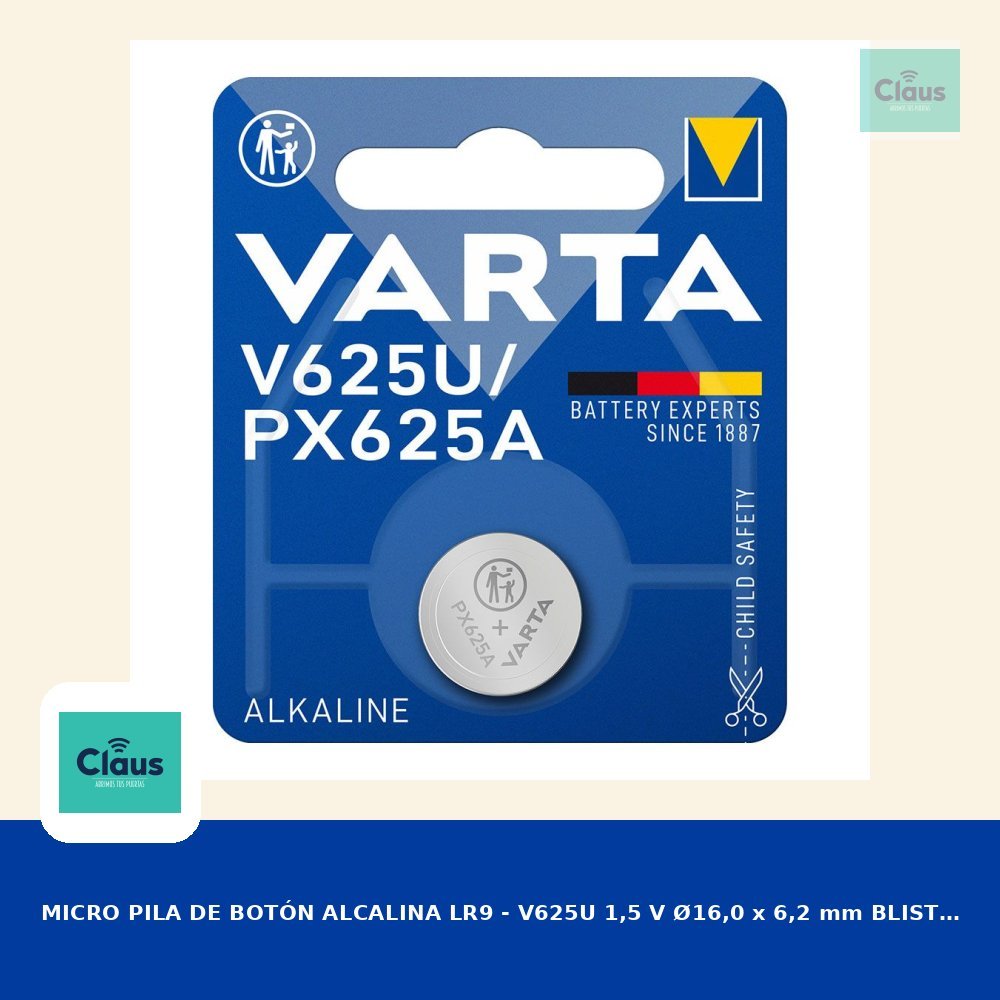 MICRO PILA DE BOTÓN ALCALINA LR9 - V625U 1,5 V Ø16,0 x 6,2 mm BLISTER