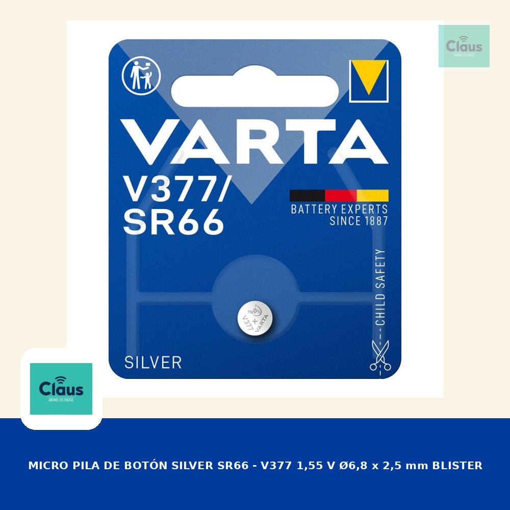 MICRO PILA DE BOTÓN SILVER SR66 - V377 1,55 V Ø6,8 x 2,5 mm BLISTER