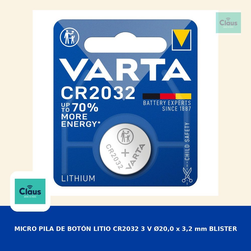 MICRO PILA DE BOTÓN LITIO CR2032 3 V Ø20,0 x 3,2 mm BLISTER